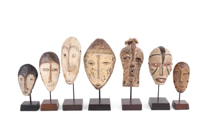 Seven Small African Carved Wood Tribal Masks