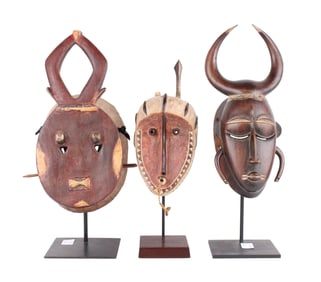 Three African Carved Wood Tribal Masks