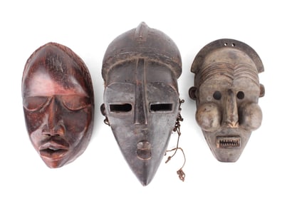 Three African Carved Wood Tribal Masks