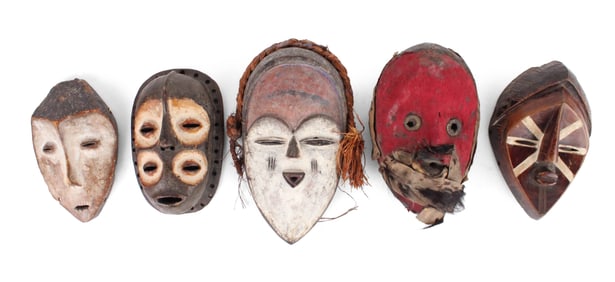 Five African Carved Wood Tribal Masks