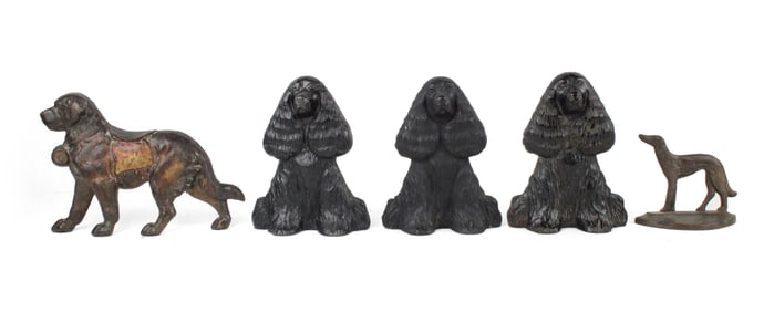 Five Painted and Cast-Iron Dog-Form Doorstops