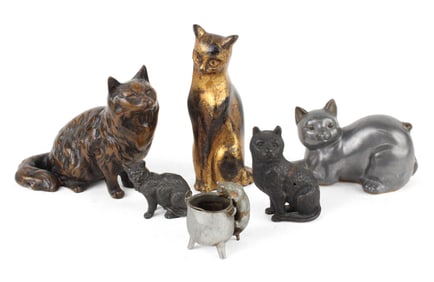 Six Mixed Metal Cat Figurals