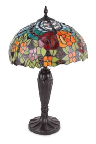 Art Nouveau Style Stained Glass Shade Table Lamp