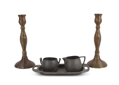 Pair of Brass Ribbed Candlesticks