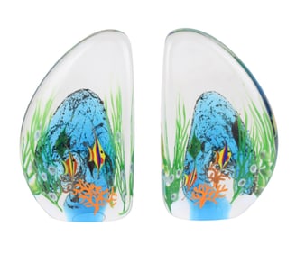 Zellique Studios Coral Reef Blown and Molded Glass Aquarium Bookends