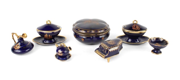 Group of Limoges Parcel-Gilt Cobalt Porcelain Table Articles