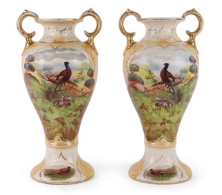 Pair of Pheasant-Decorated Urns