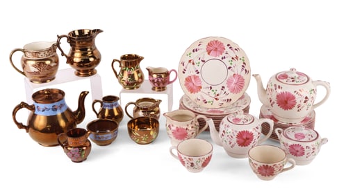 Staffordshire Dahlia Pink Lustre Partial Coffee and Tea Service