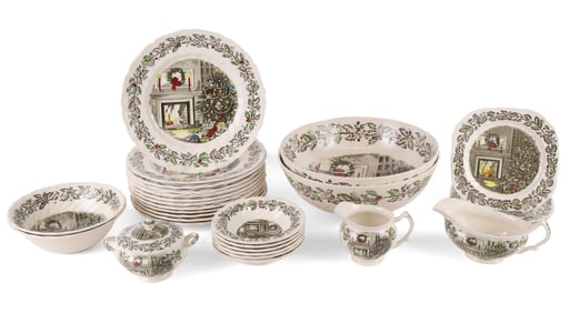 Johnson Brothers "Merry Christmas" Transfer Decorated Partial Dinner Service