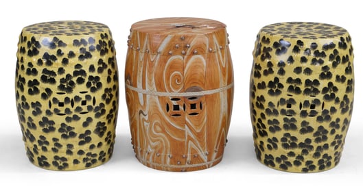 Pair of Black-and-Yellow Porcelain Garden Seats