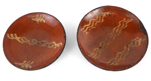 Two Redware Slip Decorated Plates