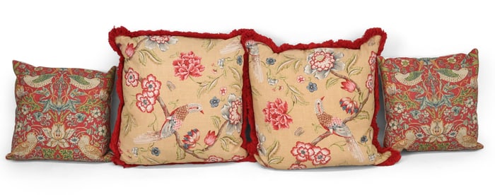 Four Contemporary Floral-Decorated Throw Pillows