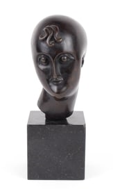 Elie Nadelman, Polish/American 1882-1946, Head of a Woman, Bronze on Marble Base, Bronze
