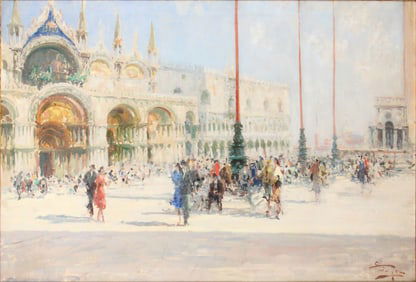 Luigi Pagan, 1907-1980, Piazza San Marco, Oil on Canvas