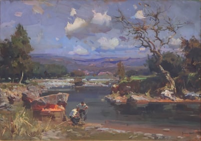 Jose Serra Santa, 1916-1998, Fishermen, Oil on Canvas