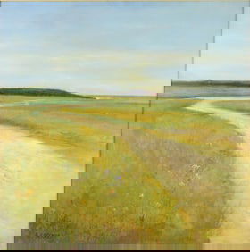 Anne Packard, American 1933-, Grassy Path Along Sea, Oil on Canvas