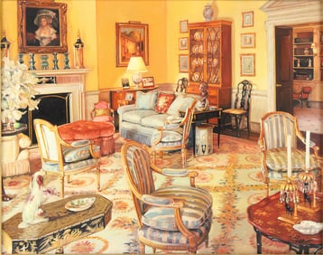 S. H. Lee, 1944-, Living Room Interior, Oil on Board