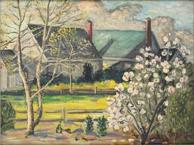 Grey House in Landscape, Oil on Masonite