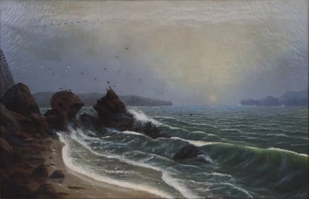 John Frederick Kensett, 1816-1872, Rocky Coastline, Oil on Canvas