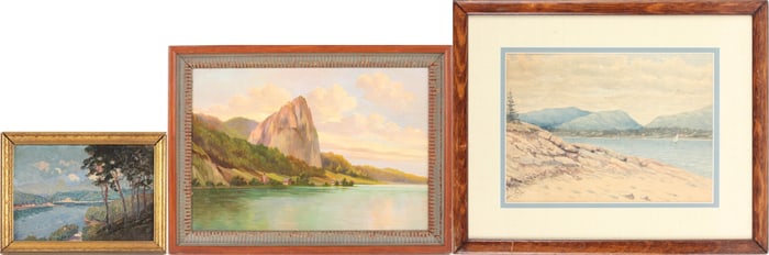 E Eltz, Houses on Shoreline, Oil on Canvas