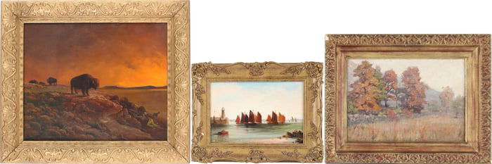 R. Short, Sailboats in Harbor, Oil on Canvas