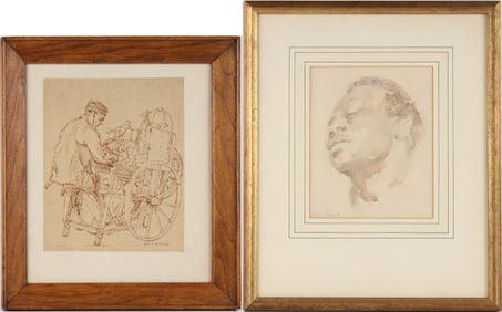 William Charles McNulty, 1884-1963, Man with Pushcart, Ink on Paper