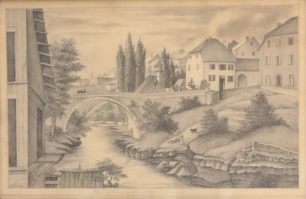 E.C. Tuttle, View of Champagnales Bridge (France), Pencil on Paper