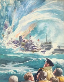 Percy Leason, Action at Sea, Watercolor