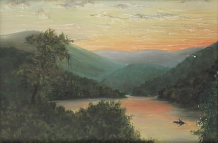 View of the Hudson Near Catskills, Oil on Board