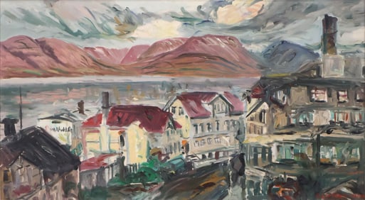 G. Loftsson, Abstract Harbor Landscape, Mixed Media