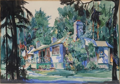 Cabins in Piney Woods, Watercolor