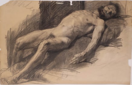 Reclining Male Nude, Charcoal