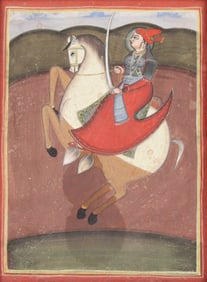 Mughal King on a Horse, Watercolor