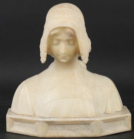 Angiolo Malavolti, Italian 1876-1947, Woman with Viel, Alabaster Bust