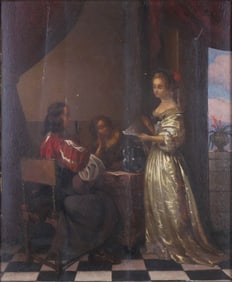 C.A. Pabst, Interior Scene, Oil on Boards