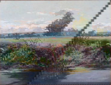 Louis Le Poittevin, French 1847-1909, Cows in Landscape, Oil on Canvas