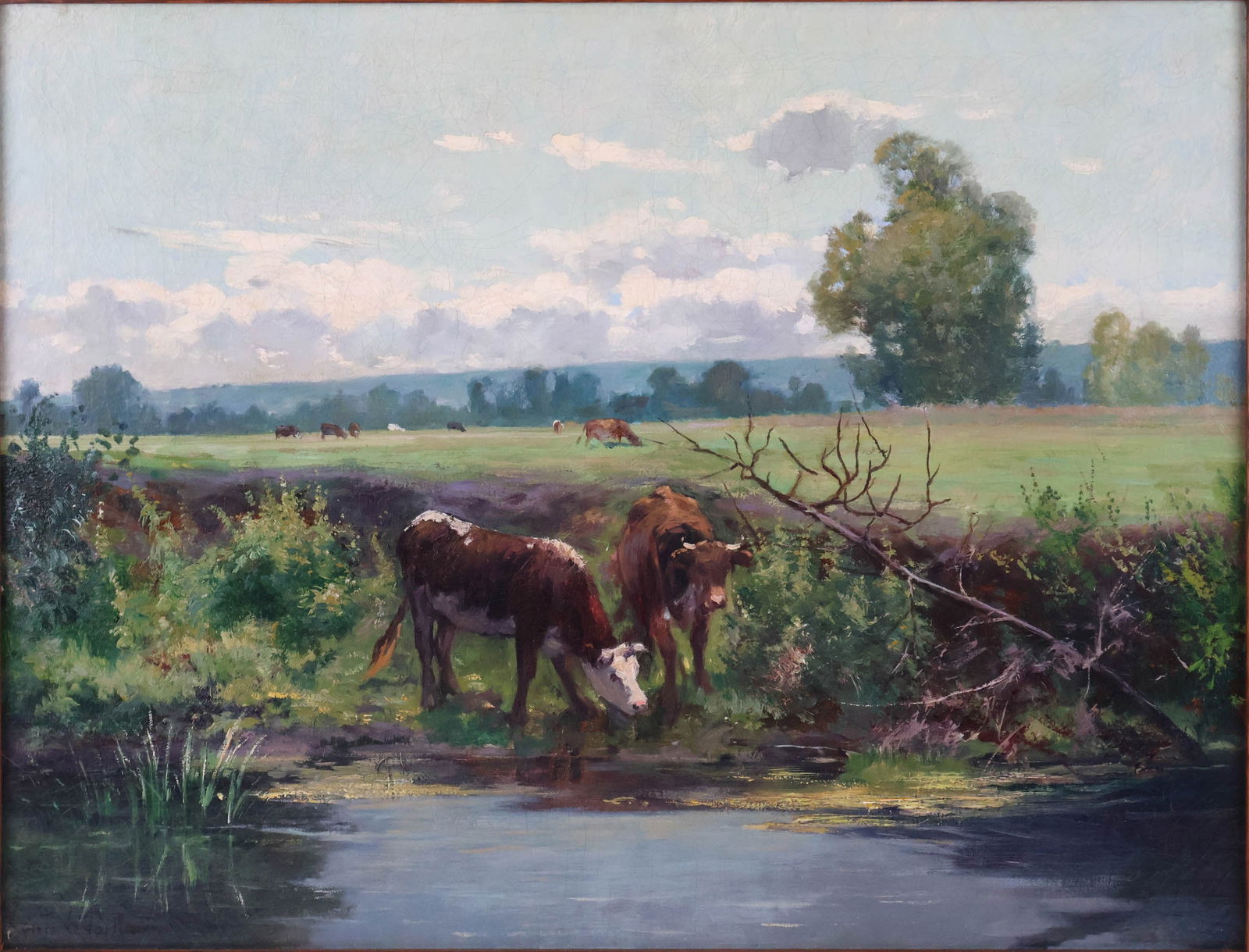 Louis Le Poittevin, French 1847-1909, Cows in Landscape, Oil on Canvas (1 of 12)