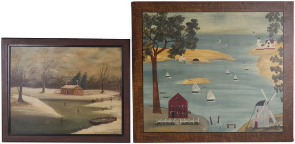 Hope Angier, Harbor Scene, Oil on Canvas