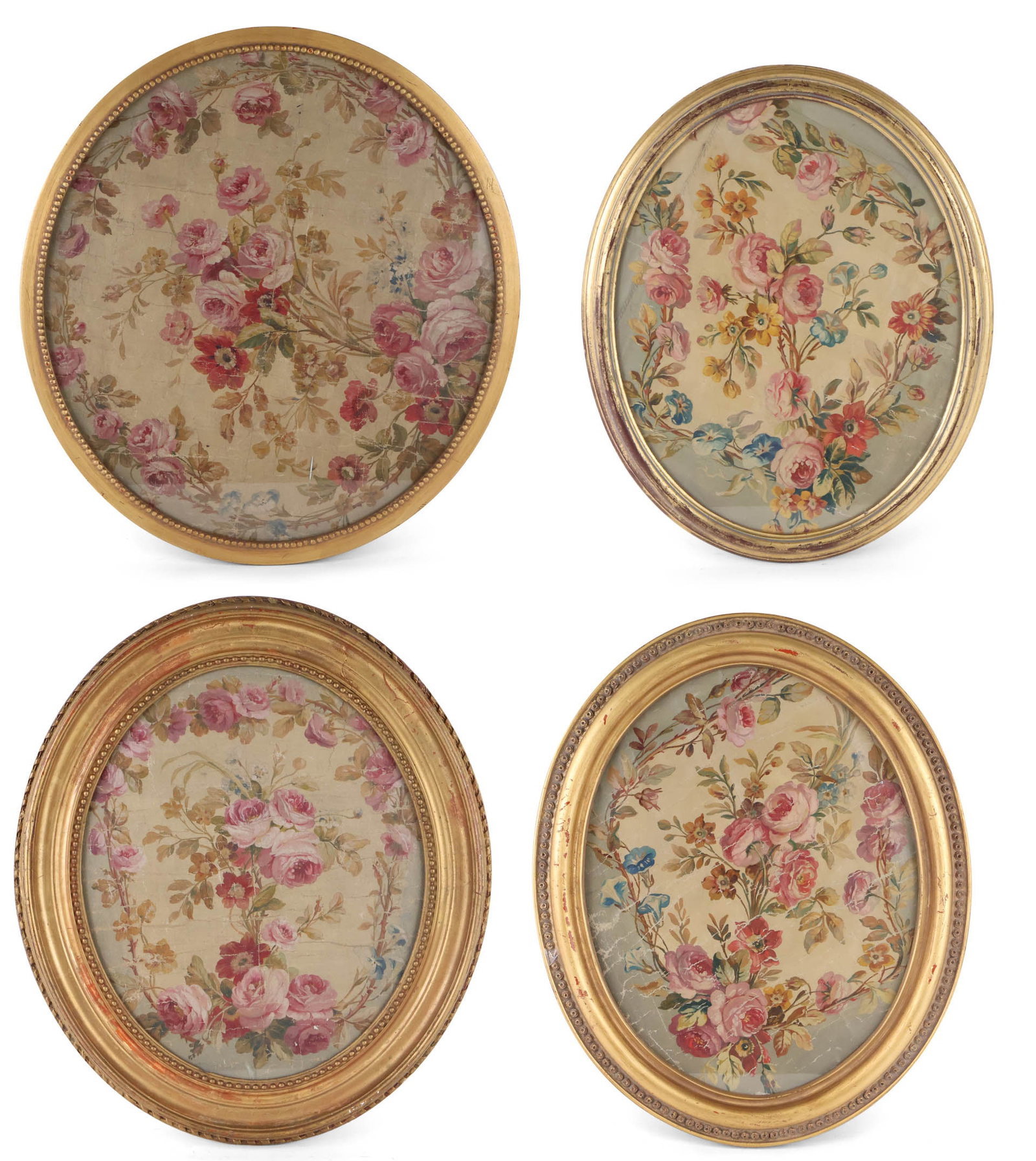 Four Victorian Floral Painted Panels, Oil on Canvas: Four Victorian Floral Painted Panels Oil on Canvas From: 24 x 20 in. (61 x 50.8 cm.), to 28 x 24 in. (71.1 x 61 cm.)