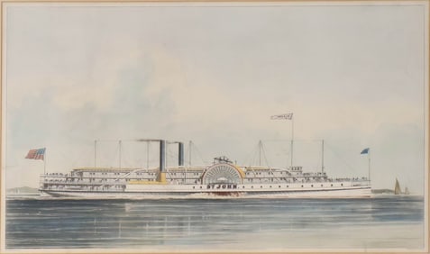 Currier and Ives, Hudson River Steamer, St John, Color Lithograph