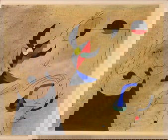 After Joan Miro, Spanish 1893-1983, Femmes sur la Plage from Constellations, Pochoir Print