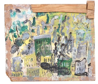 Purvis Young, American 1943-2010, Untitled, Oil on Masonite and Wood