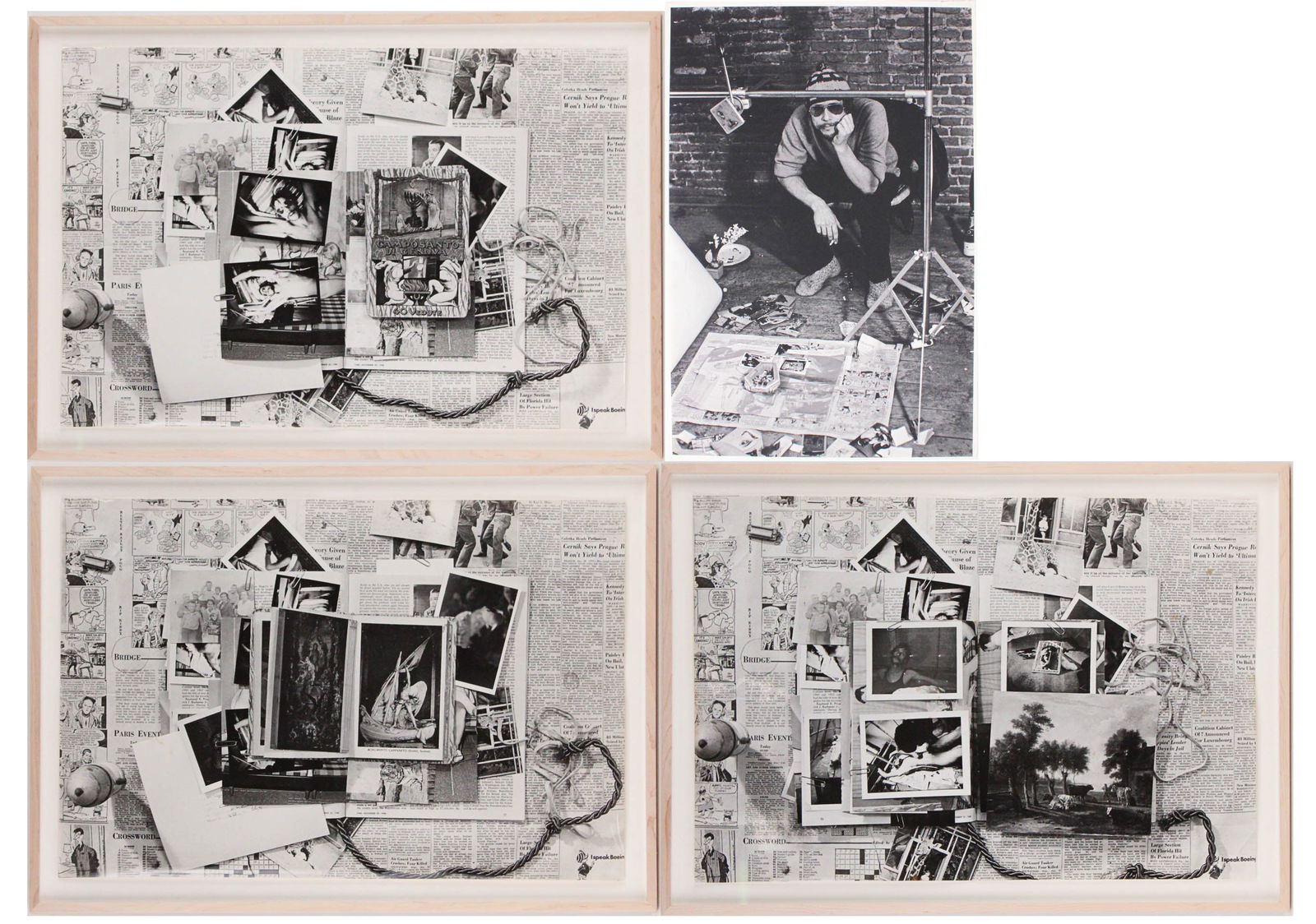 Edwin Klein, Paul Thek in his Prinseneiland Studio 1969, Silver Gelatin Print: Edwin KleinPaul Thek in his Prinseneiland Studio 1969Silver Gelatin Print16"h x 11"w. Together with three silver gelatin prints by Edwin Klein of collages done by Paul Thek.Sight: 15 1/4 x 22 3/4 in.