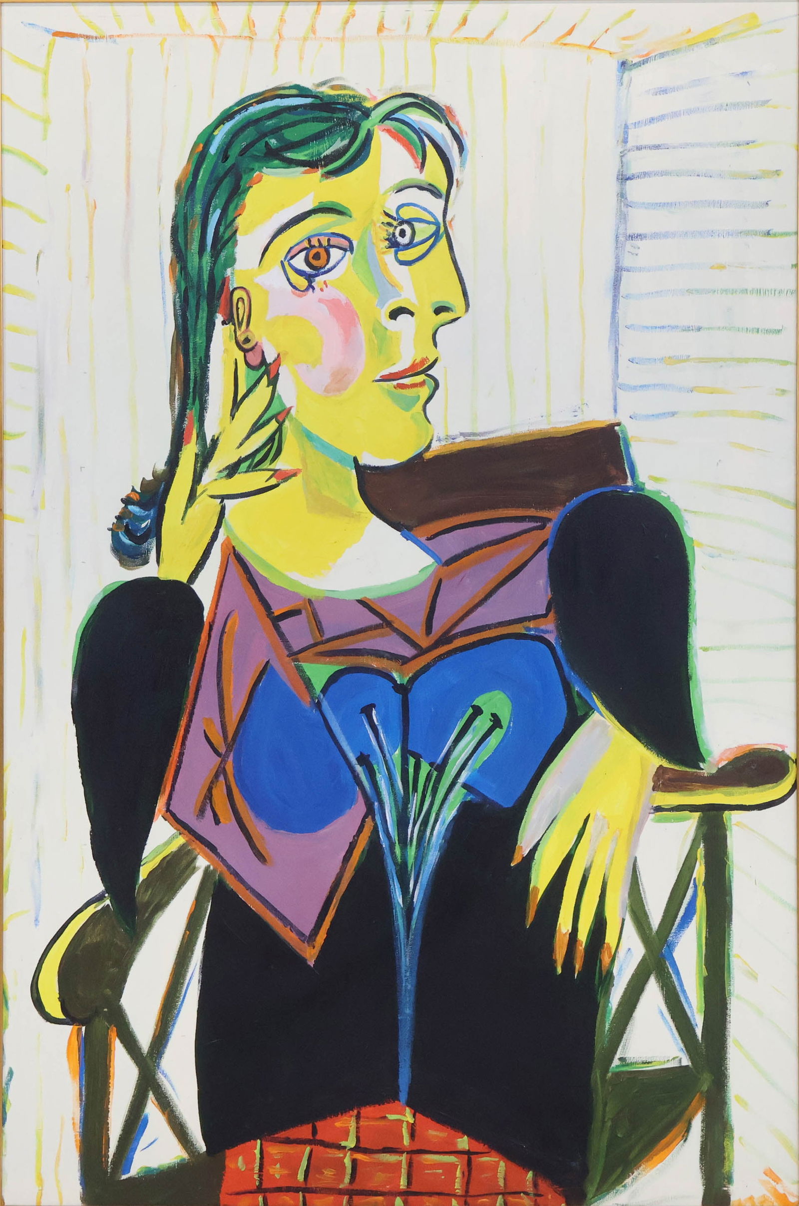 After Pablo Picasso, Spanish 1881-1973, Portrait of Dora Maar, Oil on Canvas: After Pablo PicassoSpanish, 1881-1973Portrait of Dora MaarOil on CanvasCopy of the original, unsigned and unmarked.Sight: 50 3/4 x 34 1/4 in. (128.9 x 87 cm.), Frame: 52 1/2 x 36 1/4 in. (133.4 x 92.1