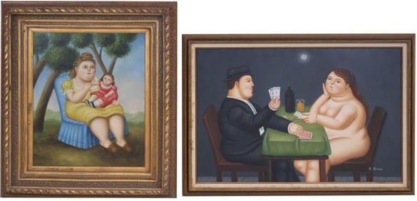 After Fernando Botero, Colombian 1932-2023, Portrait Groups, Print on Canvas