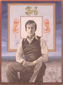 Portrait of a Seated Man, Embellished Print on Canvas