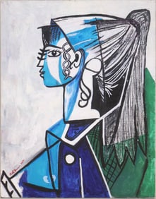 After Pablo Picasso, Spanish 1881-1973, Portrait of Sylvette David in Green Chair, Mixed Media on