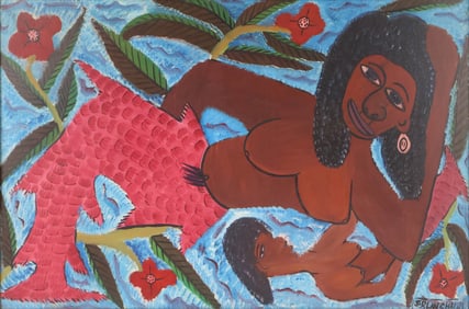 Two Haitian Mermaids, Oil on Board
