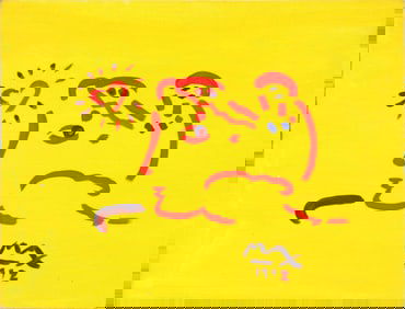 Peter Max, German/American 1937, Face on Yellow Ground, Oil on Artist Board