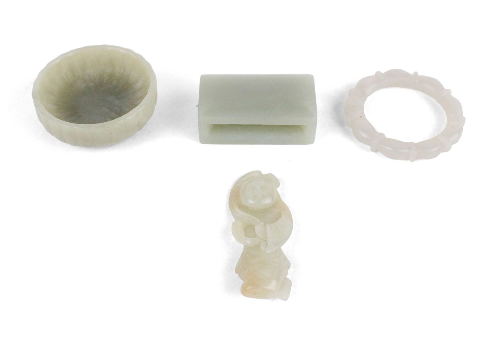 Group of Four Chinese Pale Celadon/White Carved Hardstone Items (1 of 9)